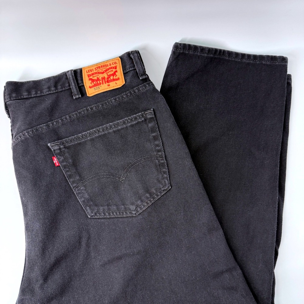 Levis 505 Regular Fit Black Jeans Mens W46 L30 Straight Leg Denim Big & Tall
